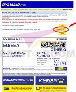 Εκτύπωση boarding pass - Ryanair