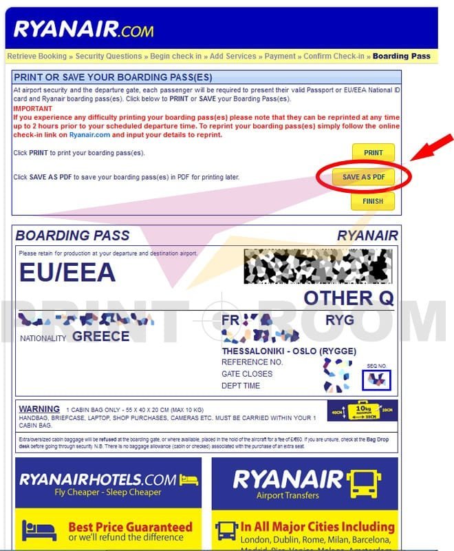 Εκτύπωση boarding pass - Ryanair