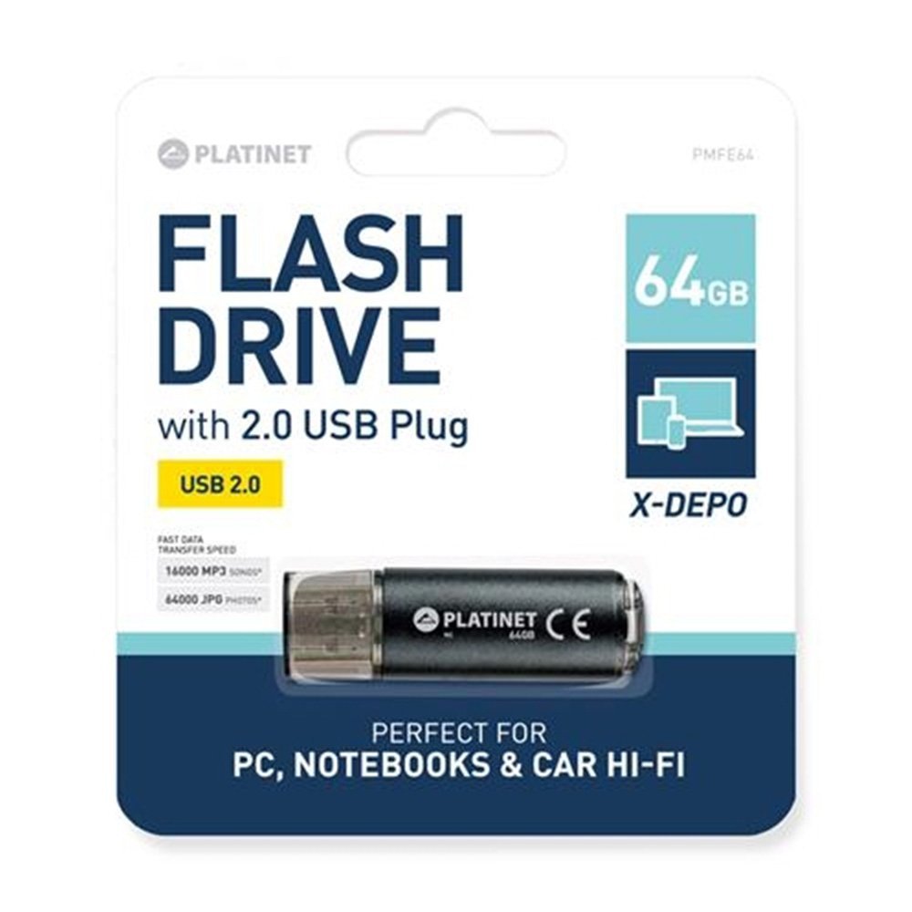 Platinet X-depo 64GB USB Flash Drive 2.0 Μαύρο